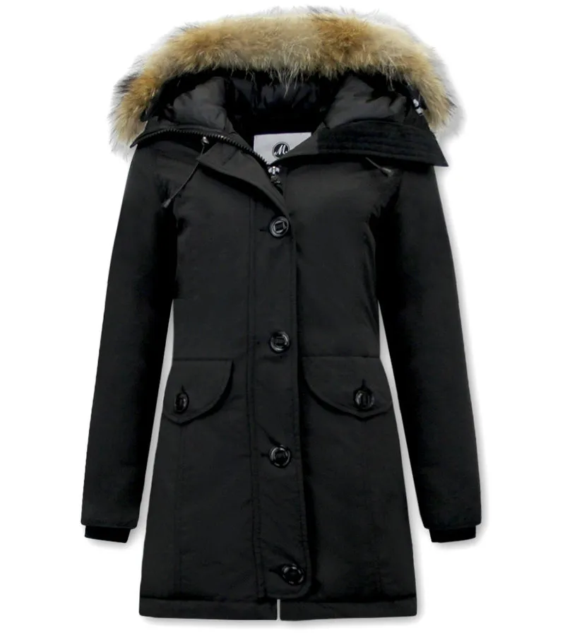 PARKAS MUJER CON PIEL  8201  NEGRO